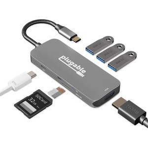 Plugable USB C Hub Multiport Adapter, 7-in-1 Hub Compatible with MacBook Pro, Windows, Chromebook, Dell XPS, Thunderbolt 3 and More (4K HDMI, 3 USB 3.0, SD & microSD Card Reader, 87W Charging) - USBC-7IN1