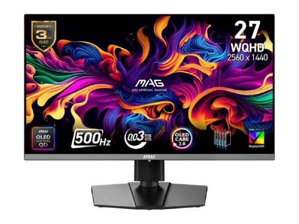 MSI Mag 272Qp Qd-Oled X50 - Oled Display - Flat - 2560 X 1440 - 26.5Inch - 0.03Ms Response Time - 0.2292 X 0.2292 - 1500000:1 - Sdr: 300 Nits.Hdr: 500 Nits (Typ.) (True Black 500 With 10% Apl).1000 Nits - MAG272QPQDOLEDX50