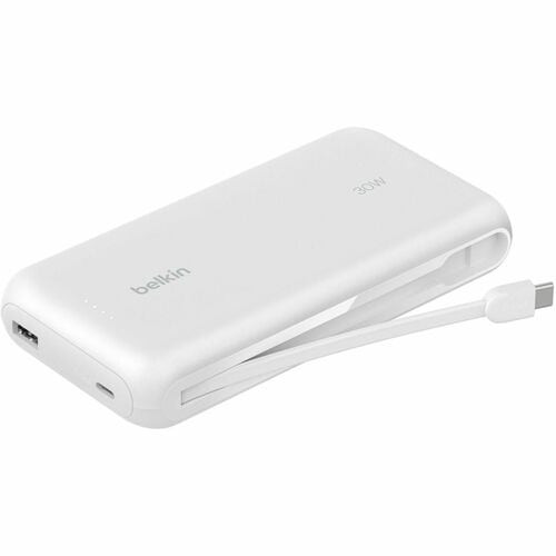 Belkin BoostCharge Power Bank 20K With Integrated Cable  - For Smartphone, iPhone, Tablet PC, iPad mini, iPad, iPad Pro - 20000 mAh - USB Type-C Connector - 2 x USB - White - BPB024FQWH