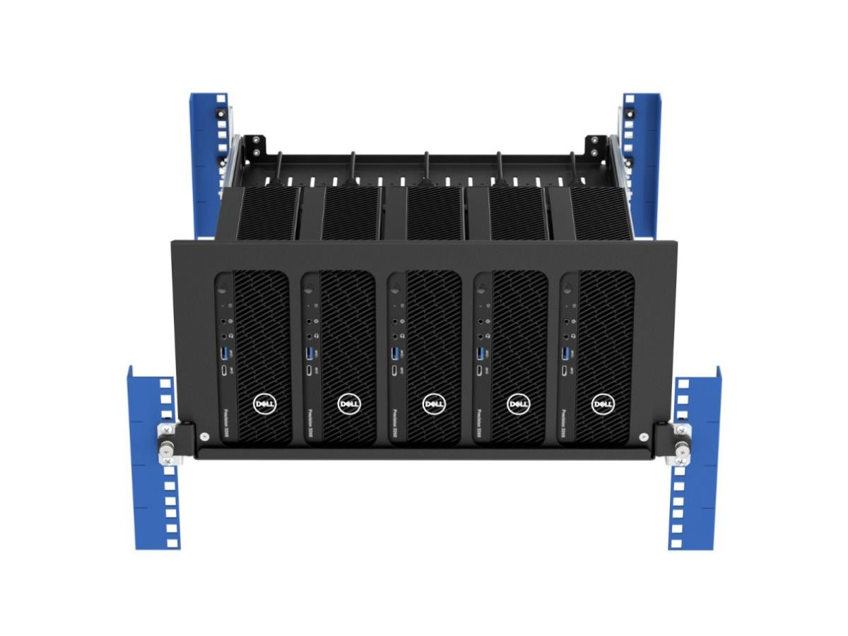 Rack Solutions 4-Unit Dell Pro Max Micro Face Plate/Bracket Set for Modular Shelf. Mounts Four Dell Precision 3280 or Pro Max Micro Desktops Per Bracket. Drop in Install with Stable Fit, Full I/O Access, and Clean Cabling. Works on 4 Post - 101-9077