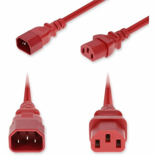 AddOn 2Ft C14 Male To C13 Female Standard Commercial Temp 18 Awg 250V At 10A Pvc Sjt (Service Junior Thermoplastic) Red Power Cable - ADD-C142C13C18G2FRD
