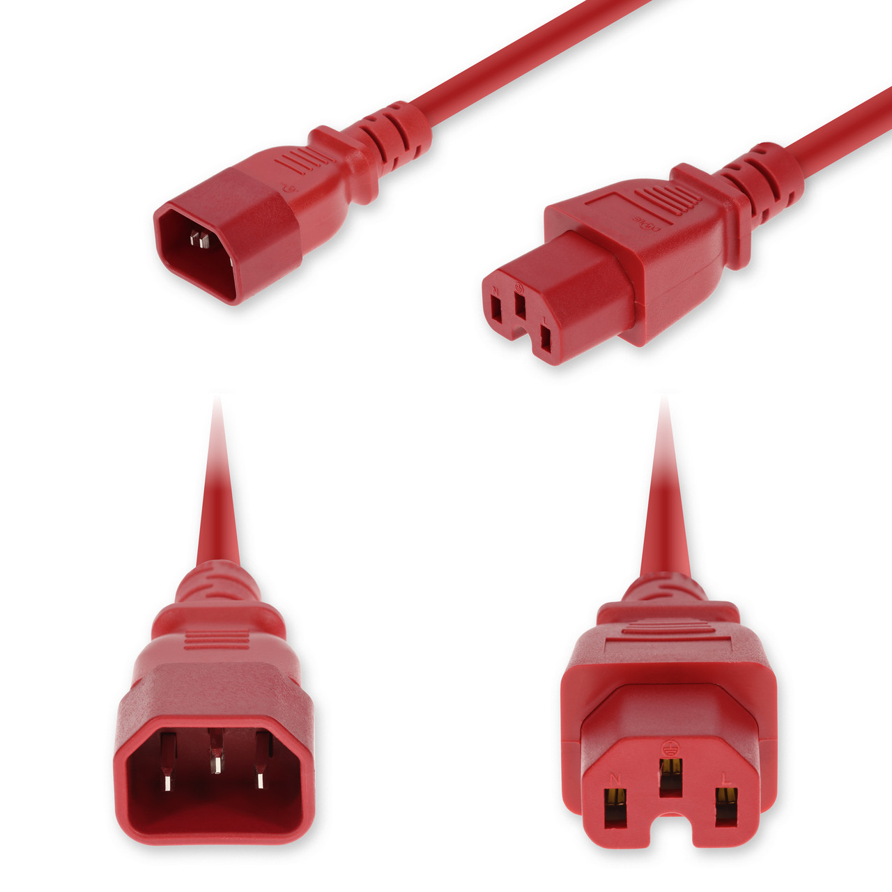 AddOn 3Ft C14 Male To C15 Female Standard Commercial Temp 14 Awg 250V At 15A Pvc Sjt (Service Junior Thermoplastic) Red Power Cable - ADD-C142C15C14G3FRD