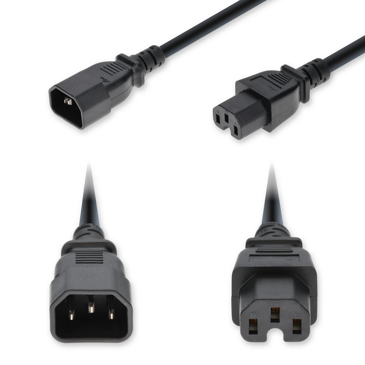 AddOn 6Ft C14 Male To C15 Female Standard Commercial Temp 14 Awg 250V At 15A Pvc Sjt (Service Junior Thermoplastic) Black Power Cable - ADD-C142C15C14G6FBK