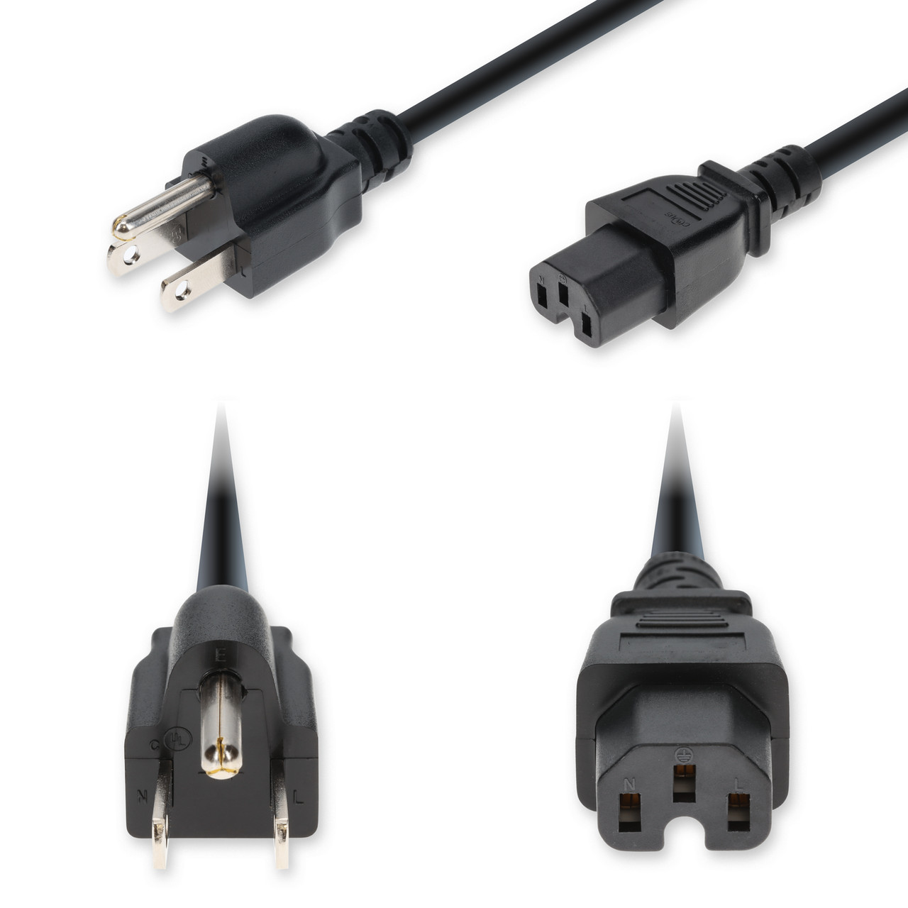 AddOn 8Ft Nema 5-15P Male To C15 Female Standard Commercial Temp 14 Awg 125V At 15A Pvc Sjt (Service Junior Thermoplastic) Black Power Cable - ADD-N5152C15C14G8FBK
