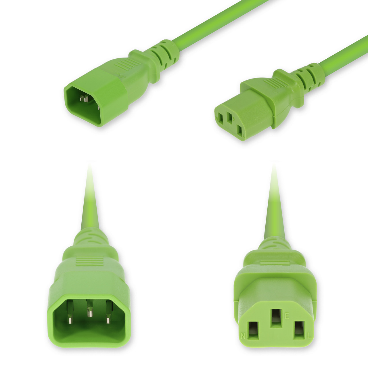 AddOn 8Ft C14 Male To C13 Female Standard Commercial Temp 18 Awg 250V At 10A Pvc Sjt (Service Junior Thermoplastic) Green Power Cable - ADD-C142C13C18G8FGN