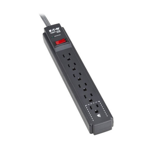 Eaton Tripp Lite Series Protect It! 6-Outlet Surge Protector - 5-15R Outlets, 1200 Joules, 20 ft. (6.1 m) Braided Cord, Black - TLP620DB