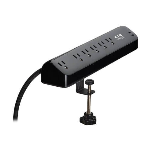 Eaton Tripp Lite Series Protect It! 6-Outlet Surge Protector with 2 USB-C Ports - 5-15R Outlets, 900 Joules, 30W PD Charging, Desk Clamp, 10 ft. (3 m) Braided Cord, Black - TLP610U30CLAMPB