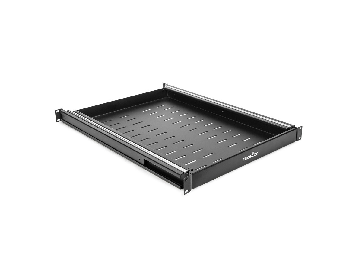 Rocstor 1u Universal Adjustable Vented Sliding Steel Shelf For 19 Rack - Heavy Duty 132lbs / 59.6kg Capacity - (25.6 To 40in) - Steel - Black - Y10E049-B1
