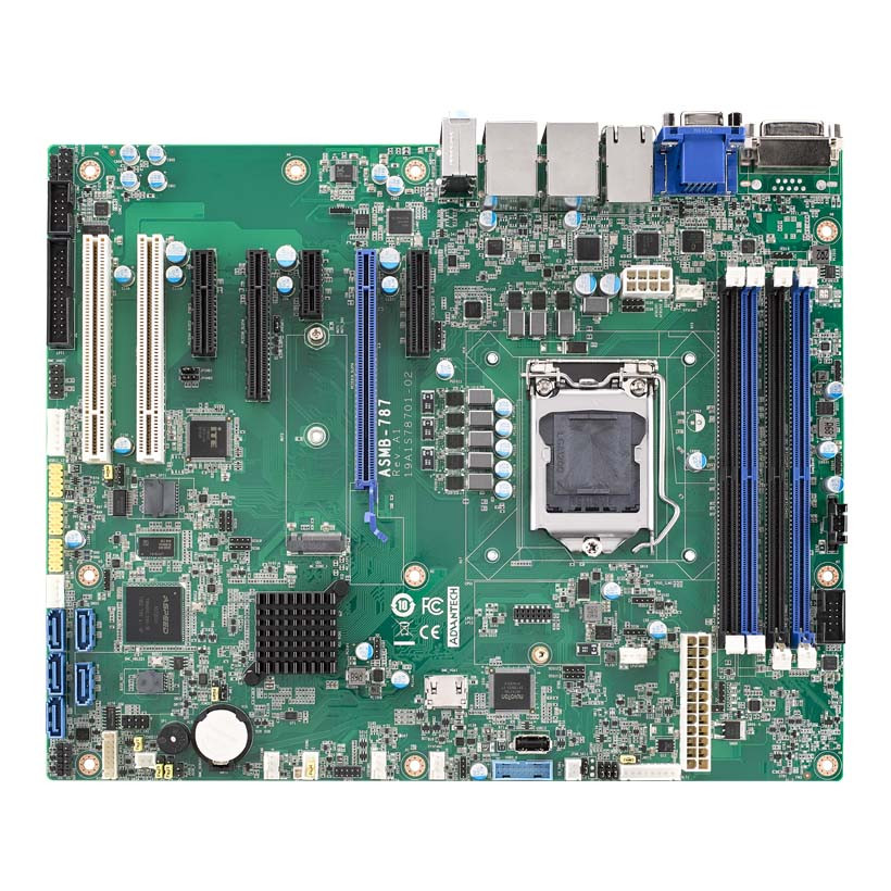 Advantech LGA 1200 ATX Server Board W480E GbEx2 - DDR4 2933/2666/2400 MHz ECC/Non-ECC UDIMM up to 128 GB - One PCIe x16 link (or two x8 link), two PCIe x4, and one PCIe x1 slots - ASMB-787G2-00A1