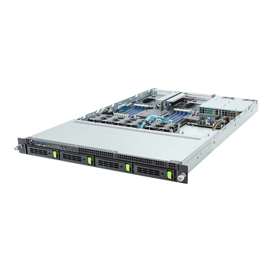 Gigabyte Rack Arm Server - AmpereOne Family - 1U UP 4-Bay Gen5 NVMe/SATA/SAS-4 Titanium - R163-P30-AAG1