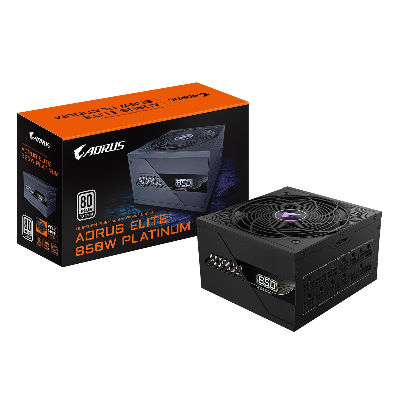 Gigabyte Power Supply - Atx - 100-240 Vac - 850watt - 12a - 92% - 120 Cooling Fan - Gp-ae850pm Pg5 - Atx 3.0 And Pcie Gen 5.0 Ready (compatible With Atx 3.1), 80 Plus Platinum Certified, 100% Japanese Capacitor - GP-AE850PM PG5 GUS1