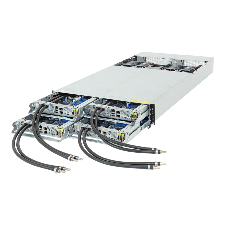 Gigabyte High Density Server - AMD EPYC 9005/9004 - 2U 4-Node UP 8-Bay E1.S Gen4 NVMe DLC - H253-Z10-LAP1