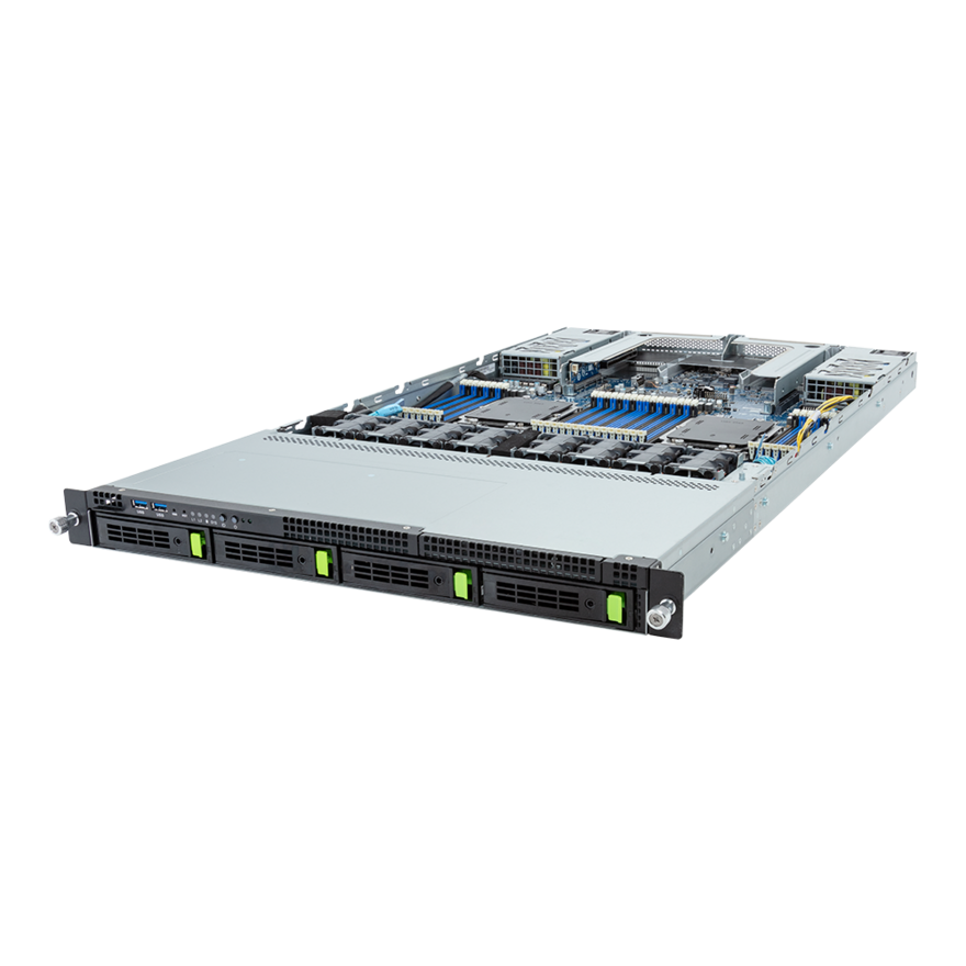 Gigabyte Rack Arm Server - AmpereOne Family - 1U DP 4-Bay Gen5 NVMe/SATA/SAS-4 Titanium - R183-P90-AAJ1