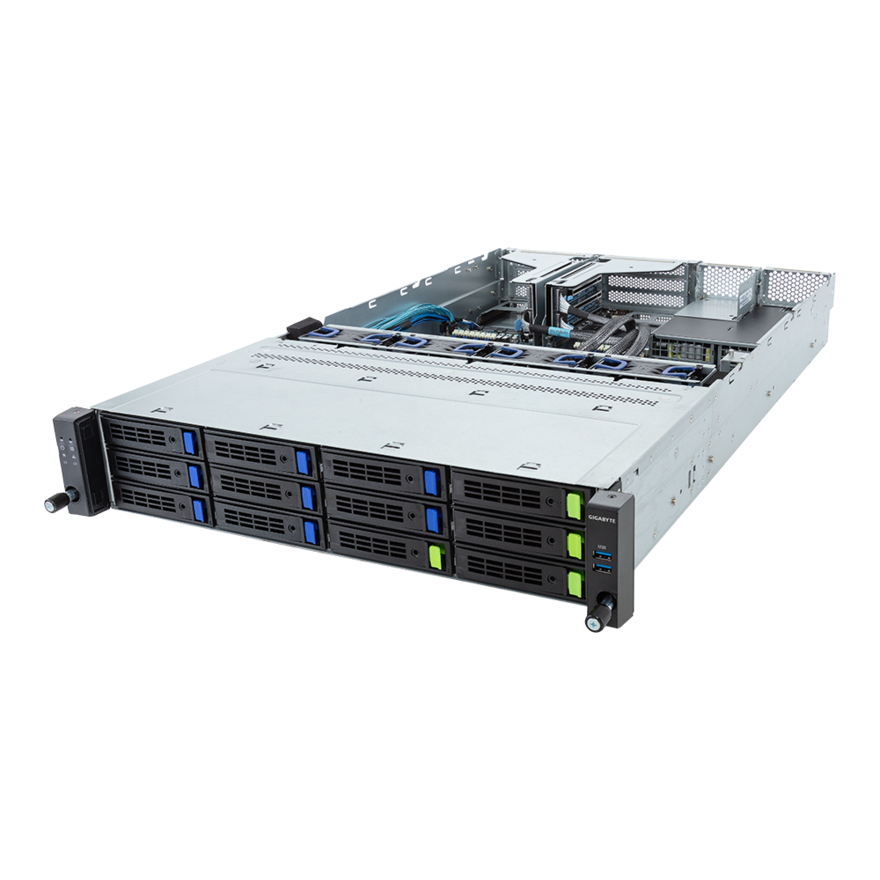 Gigabyte Rack Arm Server - AmpereOne Family - 2U UP 12-Bay Gen5 NVMe/SATA/SAS-4 (4 x NVMe) Titanium - R263-P30-AAH1