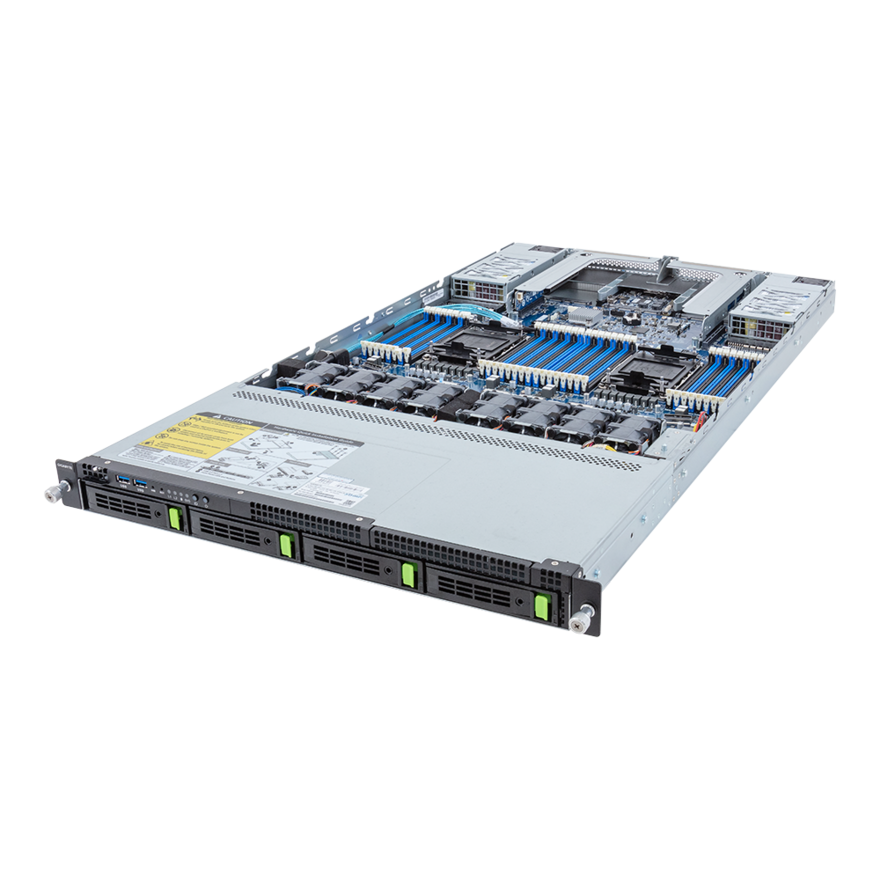 Gigabyte Rack Server - 5th/4th Gen Intel Xeon Scalable - 1U DP 4-Bay Gen4 NVMe/SATA/SAS Platinum - R183-S90-AAD1