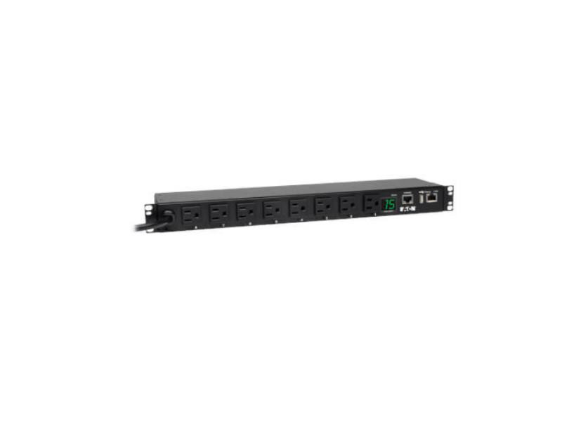 Eaton 1.4kw Single-phase Switched Pdu, Lx Interface, 120v Outlets (8 5-15r), Nema 5-15p, 12 Ft. (3.66 M) Cord, 1u Rack, Taa - PDUMH15NET2LX