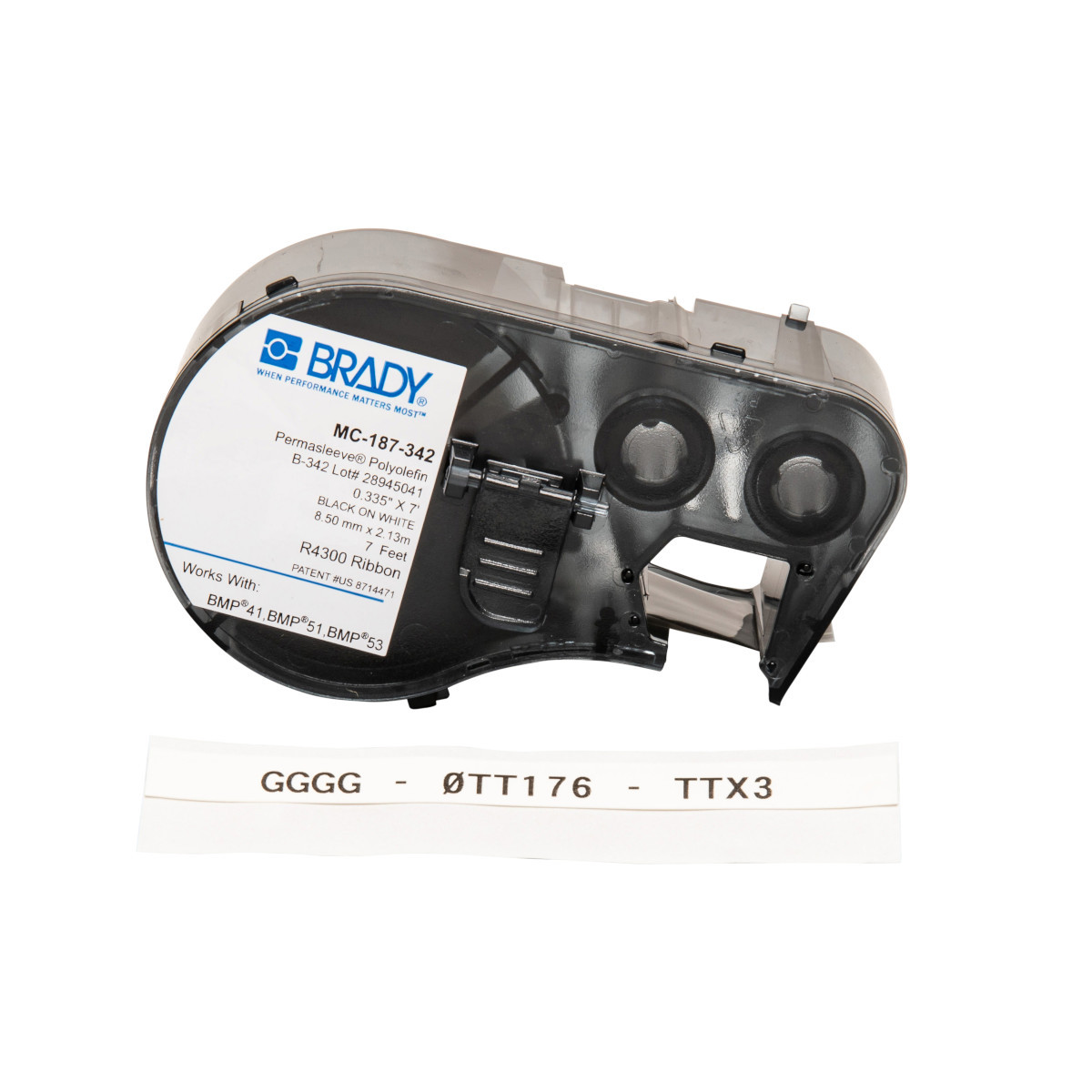 Brady PermaSleeve Heat Shrink Wire and Cable Labels with Ribbon, 3/16" Dia, for BMP41 BMP51 - Black on White - MC-187-342