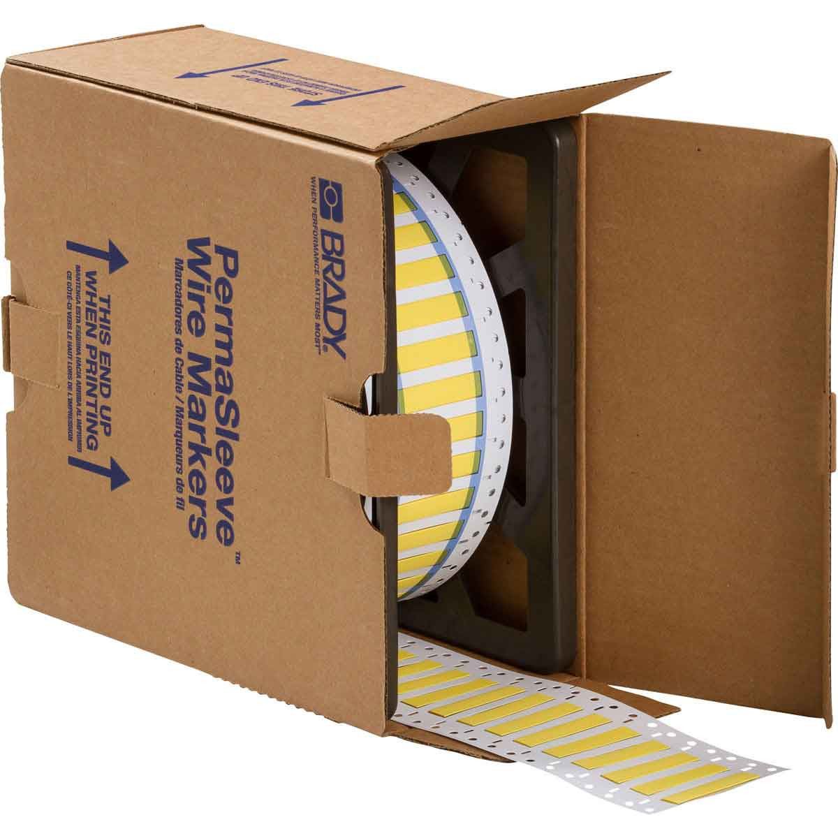 Brady PermaSleeve Heat Shrink Wire and Cable Labels, 1/4" Dia, for 3" Core Printers - 1.5", Yellow, Single-Sided - PS-250-150-YL