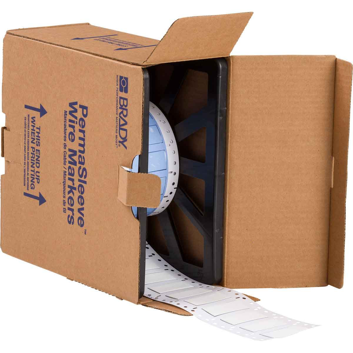 Brady PermaSleeve Heat Shrink Wire and Cable Labels, 1/2" Dia, for 3" Core Printers - 2", White, Single-Sided - PS-500-2-WT