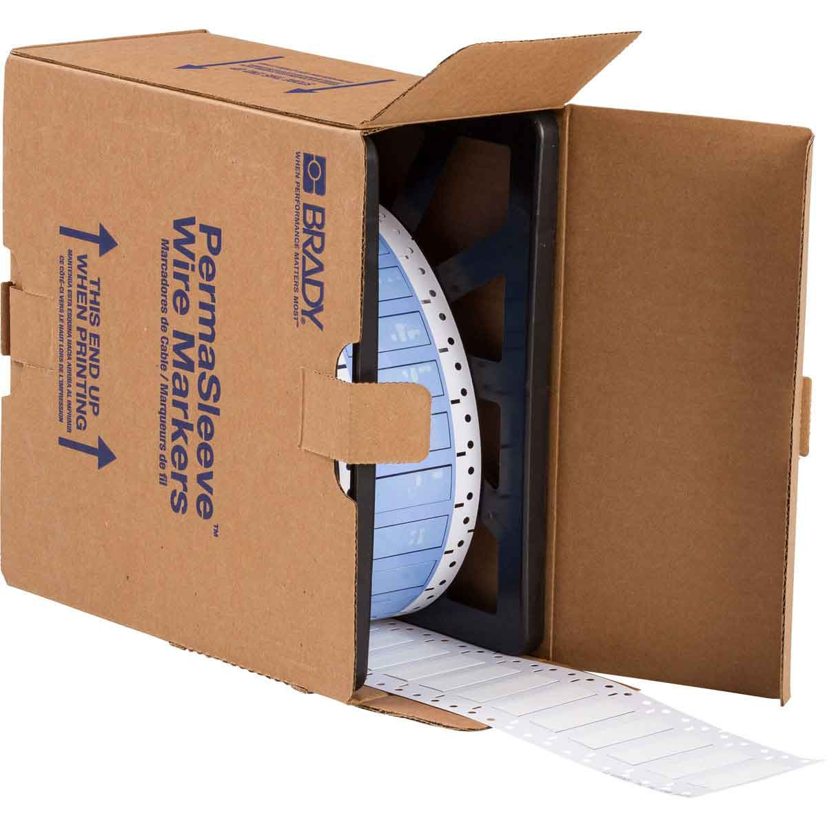 Brady PermaSleeve Heat Shrink Wire and Cable Labels, 3/8" Dia, for 3" Core Printers - 2", White, Single-Sided - PS-375-2-WT