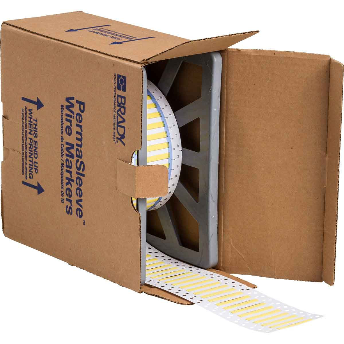 Brady PermaSleeve Heat Shrink Wire and Cable Labels, 1/8" Dia, for 3" Core Printers - 2", Yellow, Single-Sided - PS-125-2-YL
