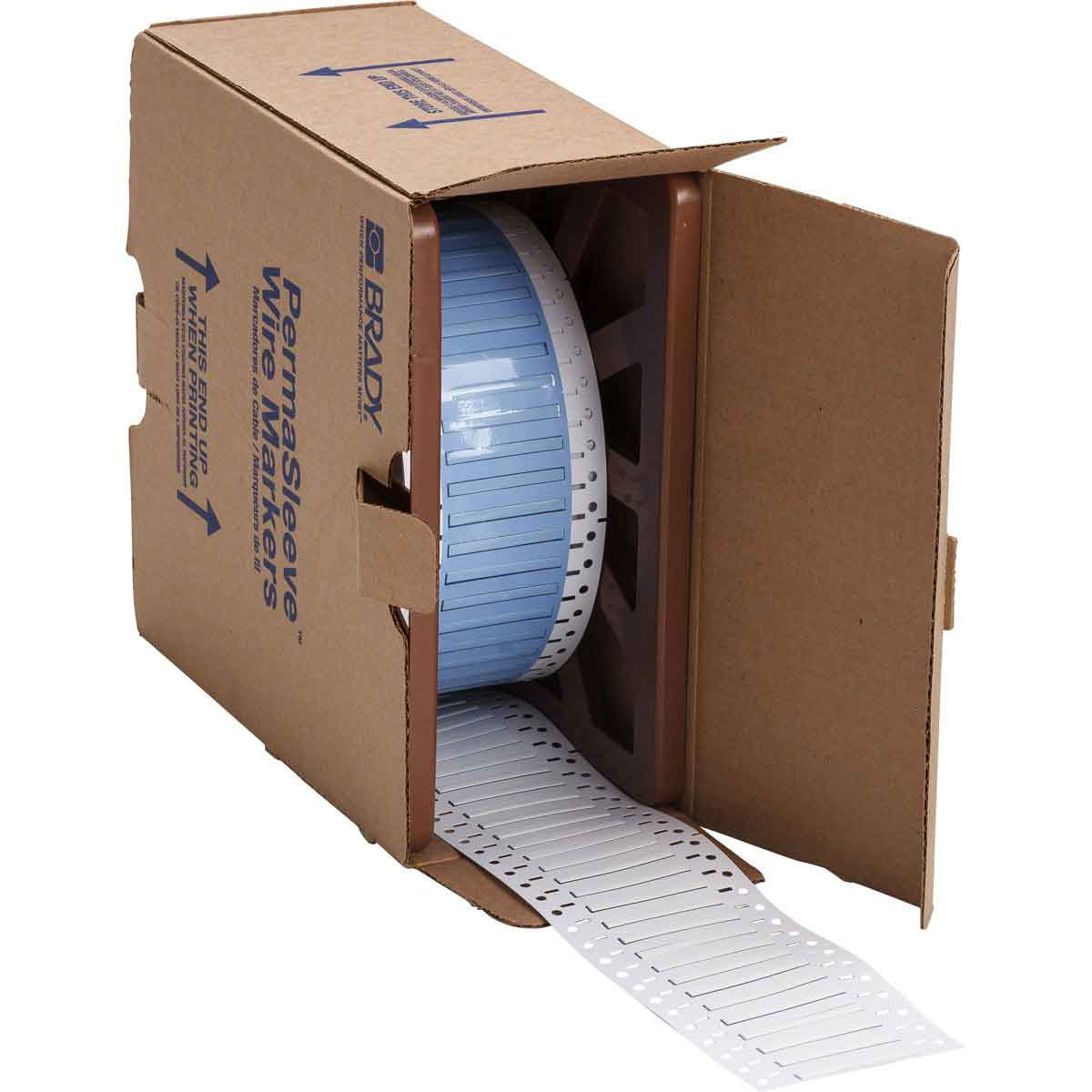 Brady PermaSleeve Heat Shrink Wire and Cable Labels, 3/32" Dia, for 3" Core Printers - 2", White, Single-Sided - PS-094-2-WT