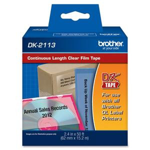 Brother DK2113 - Clear Continuous Length Film Tape - 2.44" Width x 50 ft Length - Direct Thermal - Clear - 1 / Roll - DK2113