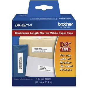 Brother DK2214 - Continuous Length Paper Tape - 0.47" Width x 100 ft Length - Rectangle - Direct Thermal - White - 1 / Roll - DK2214