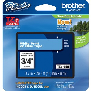 Brother P-Touch TZe Flat Surface Laminated Tape - 45/64" Width - Direct Thermal, Thermal Transfer, Blue - 1 Each - Water Resistant - Self-adhesive, High Durable, Abrasion Resistant, Chemical Resistant, Fade Resistant, Temperature Resistant - TZE-545
