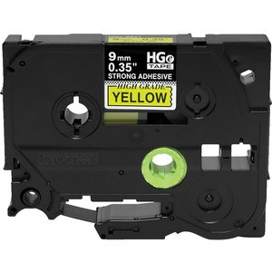 Brother HGES6215PK Black on Yellow Extra-Strength Adhesive Label Tape - 11/32" Width - Thermal Transfer - Yellow - 5 Pack - Durable, Self-adhesive - HGES6215PK