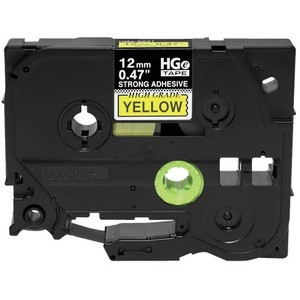 Brother HGES6315PK Black on Yellow Extra-Strength Adhesive Label Tape - 15/32" Width - Thermal Transfer - Yellow - 5 Pack - Durable, Self-adhesive - HGES6315PK