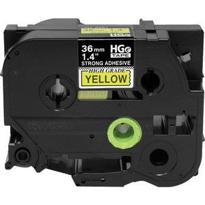 Brother HGES6615PK Black on Yellow Extra-Strength Adhesive Label Tape - 1 2/5" Width - Thermal Transfer - Yellow - 5 Pack - Durable, Self-adhesive - HGES6615PK