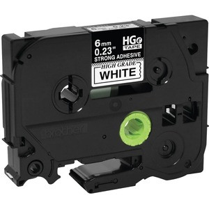 Brother HGES2115PK Black on White Extra-Strength Adhesive Label Tape - 15/64" Width - Thermal Transfer - White - 5 Pack - Durable, Self-adhesive - HGES2115PK