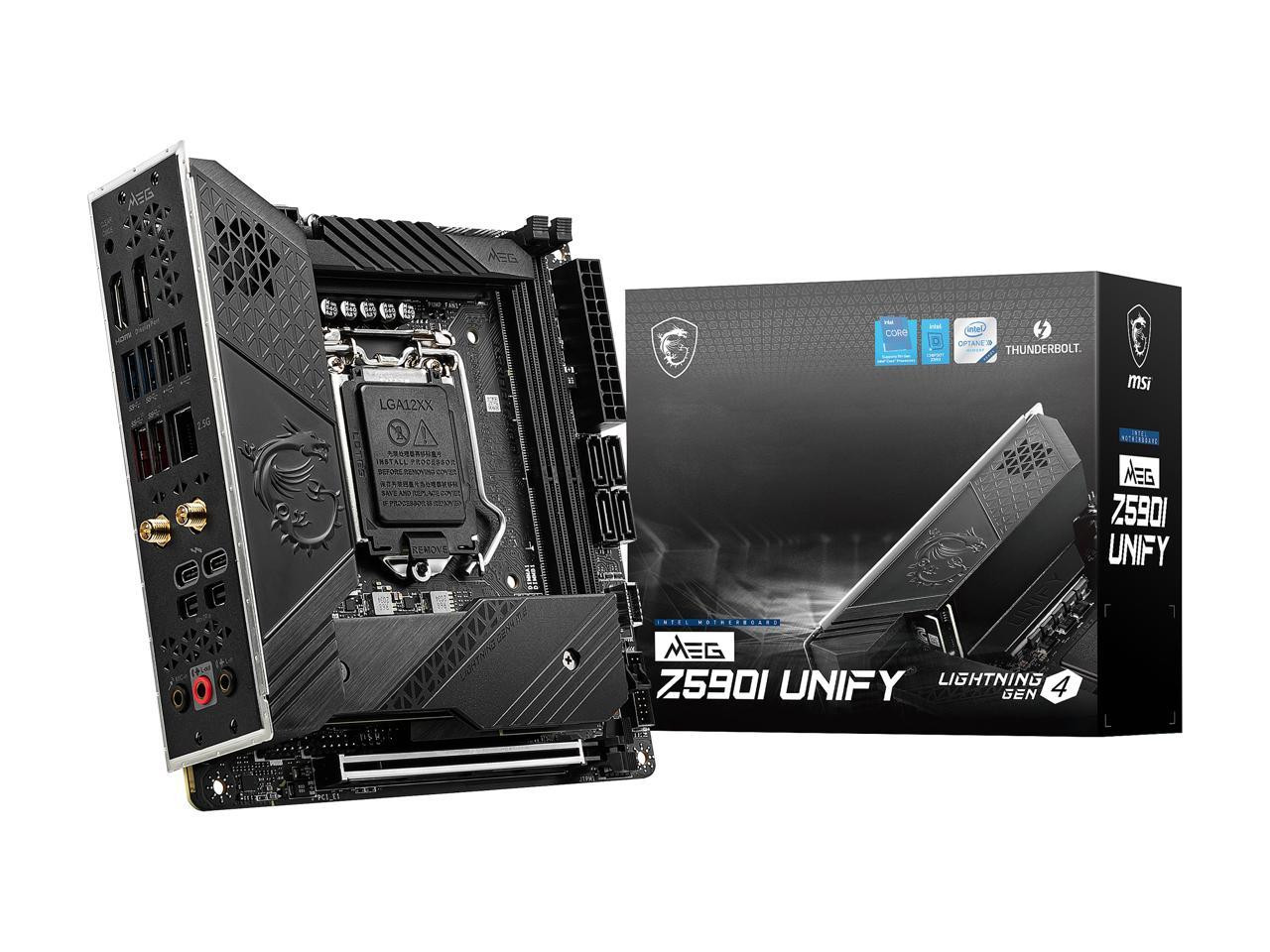 MSI Meg Z590I Unify Gaming Motherboard Mini-Itx - Supports 11Th Gen Intel Core Processors, Lga 1200 - 8+1+1 Phase 90A Sps, Ddr4 Boost (5600Mhz/Oc), Pcie 4.0 X16, 2 X M.2 Gen4/3 X4, Wi-Fi 6E - Z590IUNIFY