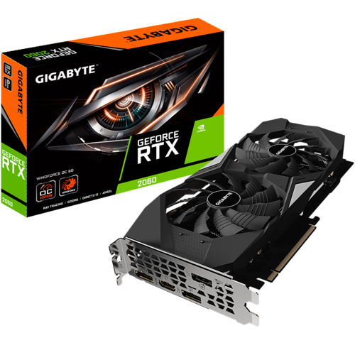 Gigabyte GeForce RTX 2060 WINDFORCE OC 6G Graphics Card, 2 x WINDFORCE Fans, 6GB 192-Bit GDDR6, 6GD Video Card - GV-N2060WF2OC-6GD