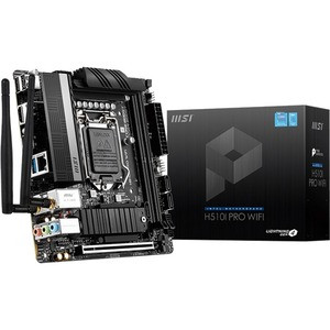 MSI H510I Pro Wifi Desktop Motherboard - Intel Chipset - Socket Lga-1200 - Mini Itx - Pentium Gold, Celeron, Core I5, Core I7, Core I9, Core I3 Processor Supported - 64 Gb Ddr4 Sdram Maximum Ram - Dimm, Udimm - 2 X Memory Slots - H510IPWIFI