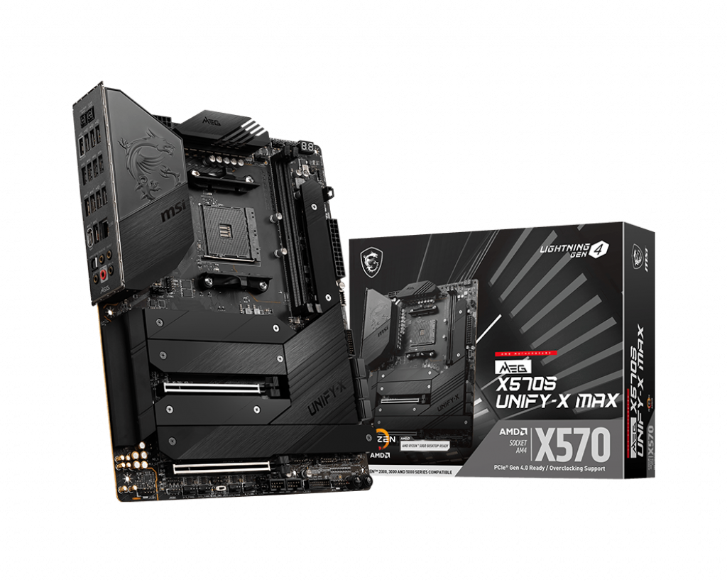 MSI Meg X570S Unify-X Max Desktop Motherboard - Amd Chipset - Socket Am4 - Atx - Ryzen 3, Ryzen 5, Ryzen 7, Ryzen 5 Pro, Ryzen 7 Pro, Ryzen 3 Pro, Ryzen 9 Processor Supported - 64 Gb Ddr4 Sdram Maximum Ram - X570SUNXMAX