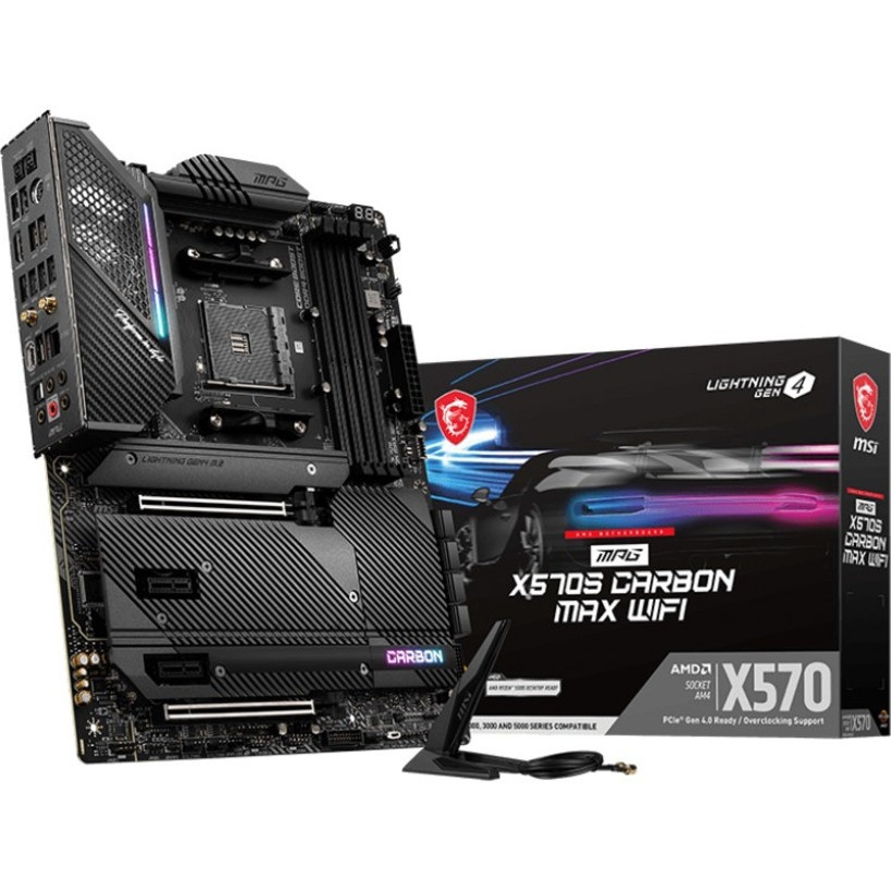 MSI Mpg X570S Carbon Max Wifi Desktop Motherboard - Amd Chipset - Socket Am4 - Atx - Ryzen 3, Ryzen 5, Ryzen 7, Ryzen 5 Pro, Ryzen 7 Pro, Ryzen 3 Pro, Ryzen 9 Processor Supported - 128 Gb Ddr4 Sdram Maximum Ram - X570SCARMAWI