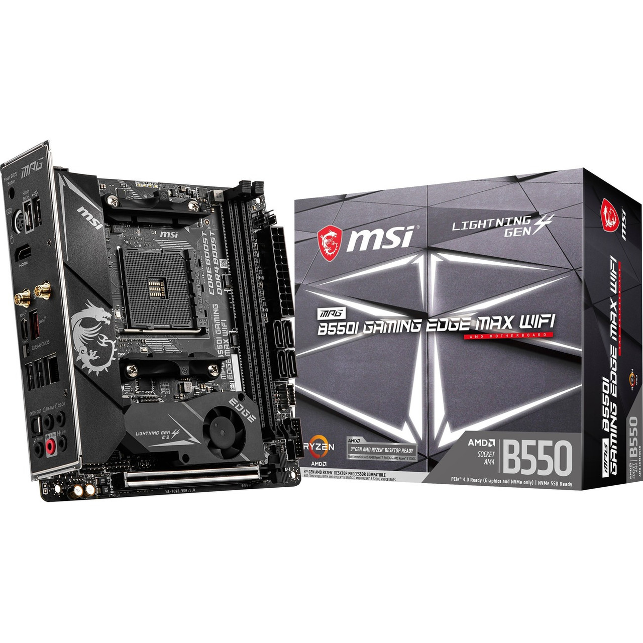 MSI Mpg B550I Gaming Edge Max Mini Itx Motherboard Socket Am4 Amd Ryzen 9 - 64Gb Ddr4 Sdram Maximum Ram - Dimm, Udimm - 2 X Memory Slots - Ieee 802.11 A/B/G/N/Ac/Ax - Hdmi - 4 X Sata Interfaces - B550IGEDWIFIMAX