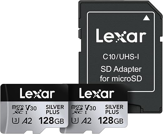 Lexar Professional Silver Plus MicroSDXC UHS-I Card, 128GB (2 Pack) - LMSSIPL128G-B2ANU