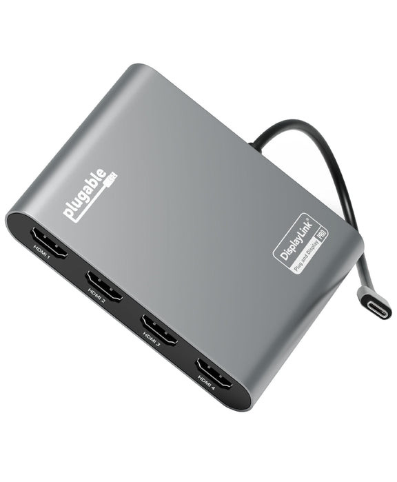 Plugable USB-C Quad 4K HDMI Graphics Adapter with up to 100W USB-C PD Pass-Through Charging - USBC-7400H4
