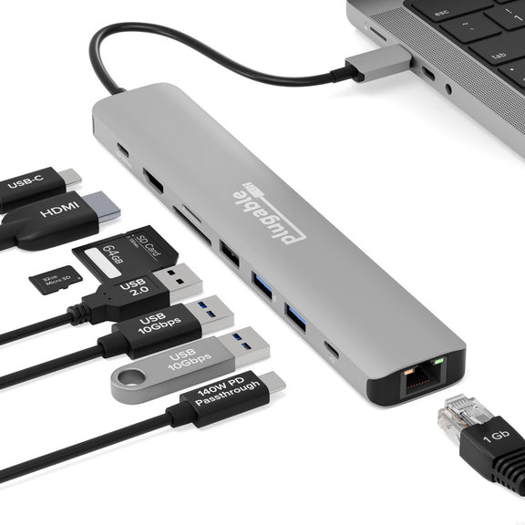 Plugable USB-C 9-in-1 Hub with up to 140W USB-C Pass-Through Charging - USBC-9IN1E