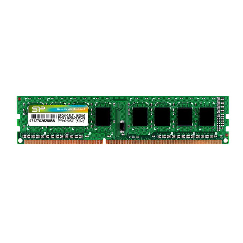 Silicon Power DDR3 UDIMM Memory Module, 4GB, DDR3-1600, CL11, 1.5V, 256Mx8 16Chips - SP004GBLTU160V02