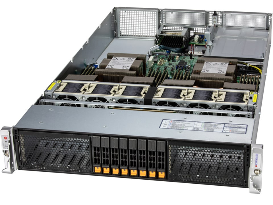 Supermicro 2U Hyper SuperServer  with 8 hot-swap 2.5" NVMe/SAS/SATA bays and 4 PCIe 5.0 x16 slots + up to 2 PCIe 5.0 x16 AIOM slots - SYS-222HA-TN