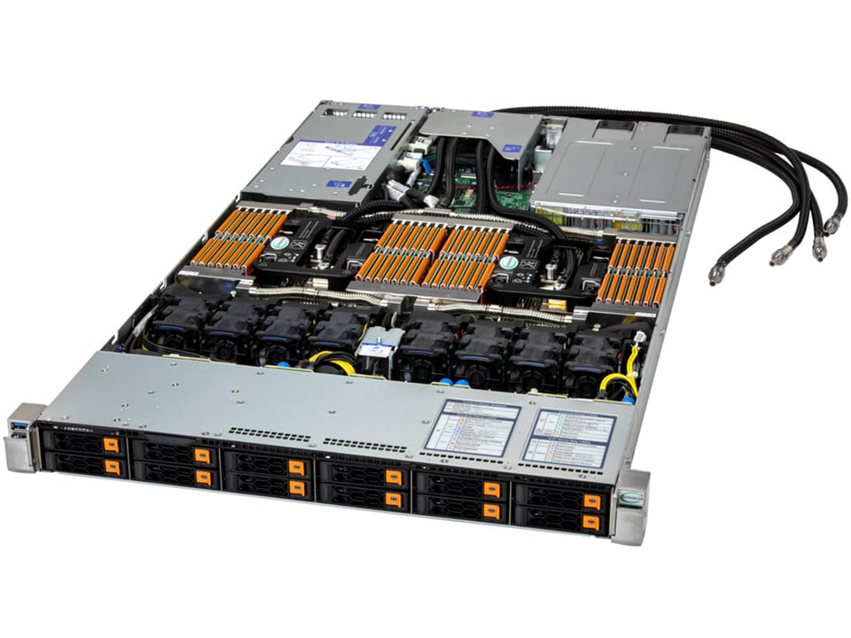 Supermicro 1U Hyper SuperServer with 12 hot-swap 2.5" NVMe bays and 2 PCIe 5.0 x16 + 1 PCIe 5.0 x16 AIOM slot - SYS-122HA-TN-LCC
