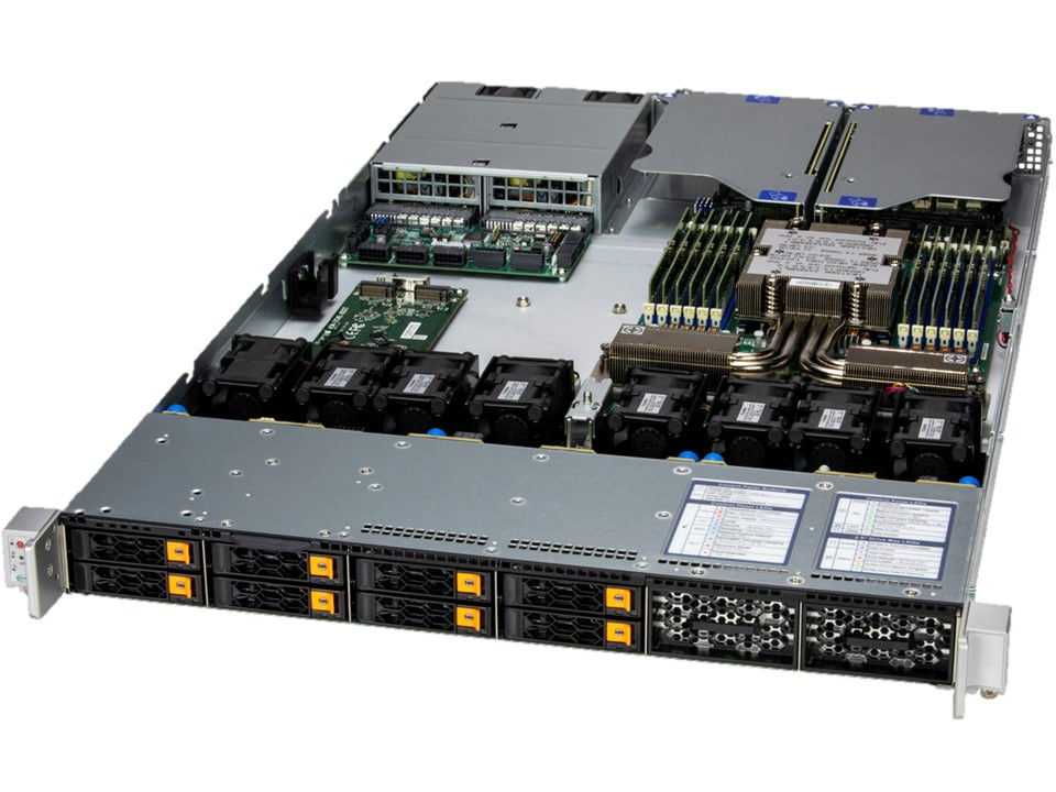 Supermicro 1U UP A+ Server CloudDC with DC-MHS, up to 12 hot-swap 2.5" NVMe/SAS/SATA bays and 2 PCIe 5.0 x16 slots + 1 PCIe 5.0 x16 AIOM slot - AS -1116CS-TN