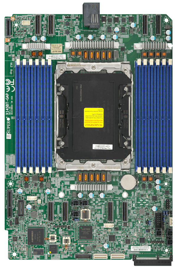Supermicro X14SBT-GAP Motherboard - Intel Xeon 6900-series processors with P-cores, Single Socket LGA-7529 (Socket BR) supported, CPU TDP supports Up to 500W TDP
