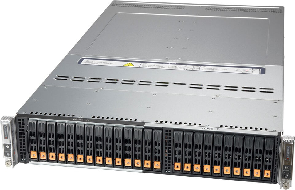 Supermicro BigTwin SuperServer - 2U 2-node BigTwin with 12 2.5" NVMe/SATA drives per node - SYS-220BT-DNTR