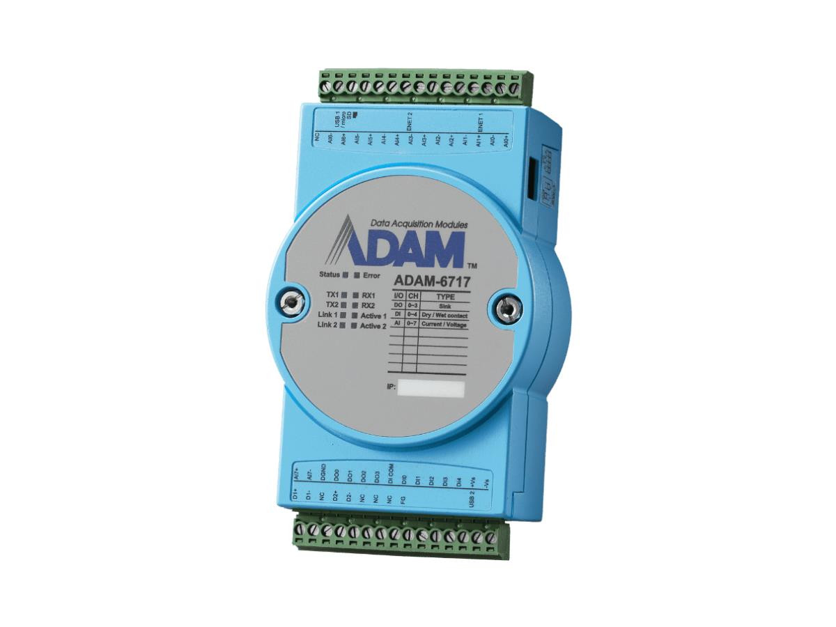 Advantech B+B SmartWorx ESRP-PCS-ADAM6717 - Intelligent I/O Gateway w/ Analog Input, EdgeLink - Fast Ethernet - Cortex-A8 32-Bit 1GHz - DDR3L 512MB - NAND flash 512MB for system storage