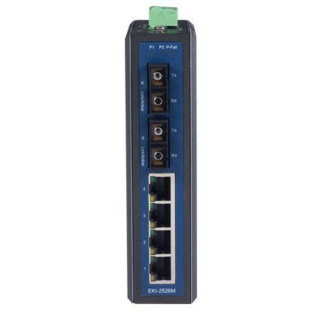 Advantech B+B SmartWorx Industrial Ethernet Switch, 4 x 10/100 Mbps + 2 x ST Fiber Ports – EKI-2526M-ST-AE